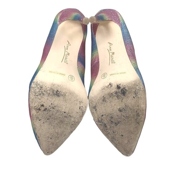 Anne Michelle Hibiscus Heels Womens 8.5 Pastel Rainbow Glitter Mermaid Stiletto - Picture 6 of 16